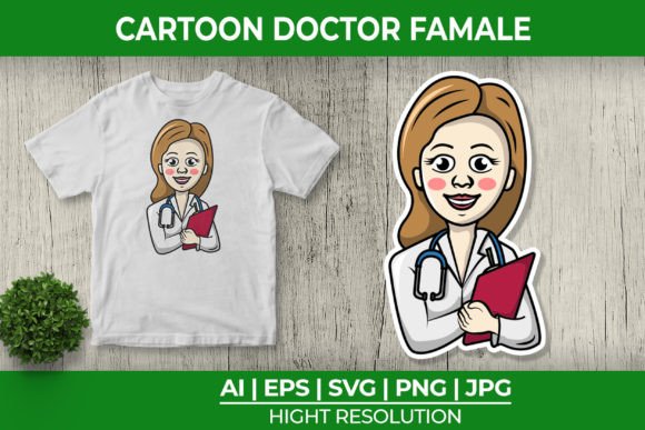 Cartoon Female Doctor Sticker Tshirt: Graphics for Crafts