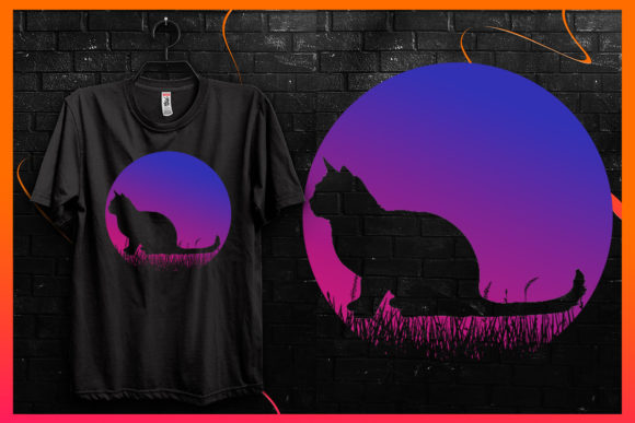 Cat Silhouette-Retro Vintage T-shirt 4