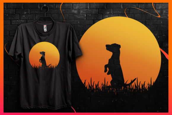 Retro Vintage Sunset-Dog Silhouette 1